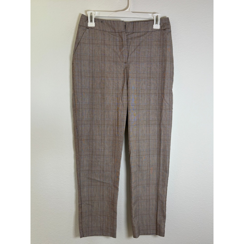 New Look Brown Plaid Tapered Trousers Womens Size 4 Glen Check Ankle Pants